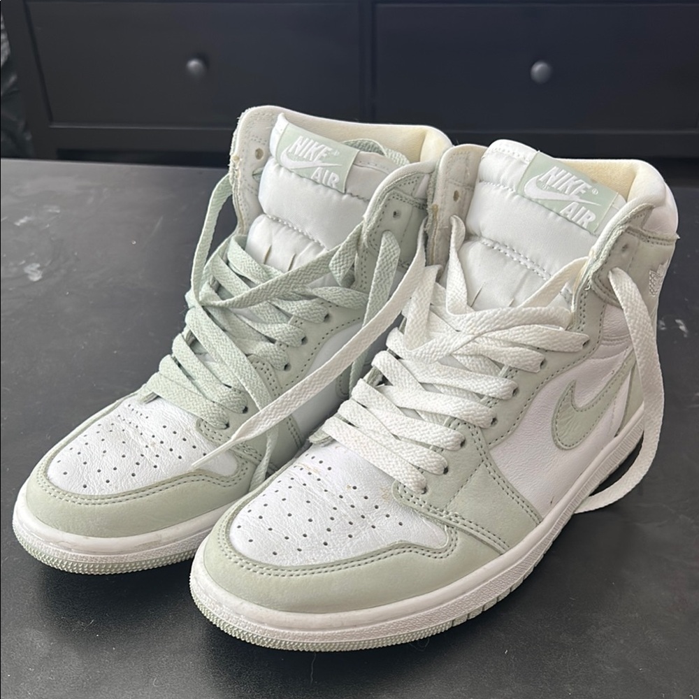 Nike White and Green High-Top Sneakers